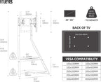 Mobile TV Stand on Wheels with 2 Shelves