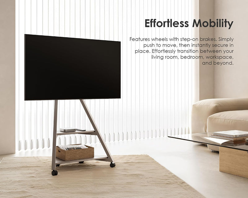Mobile TV Stand on Wheels with 2 Shelves