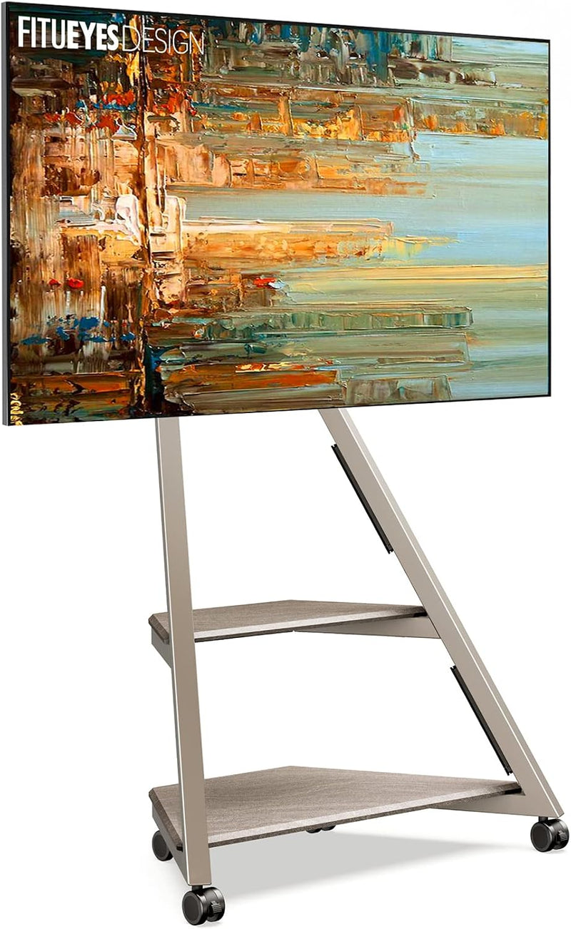 Mobile TV Stand on Wheels with 2 Shelves