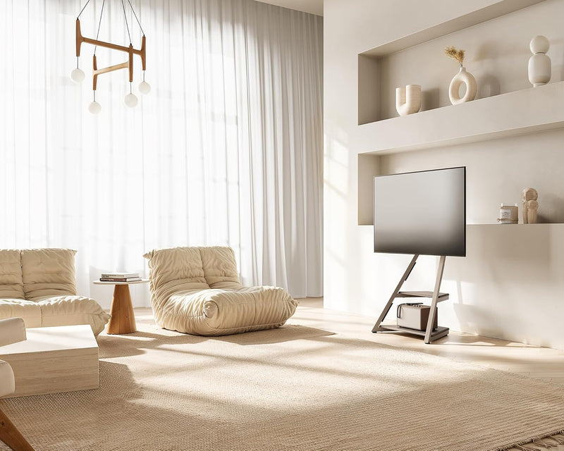 Mobile TV Stand on Wheels with 2 Shelves