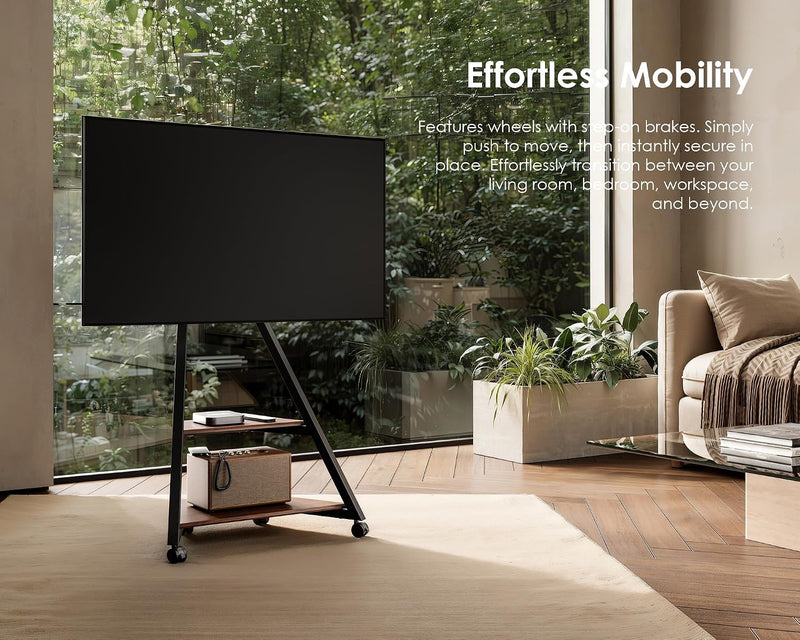 Mobile TV Stand on Wheels with 2 Shelves