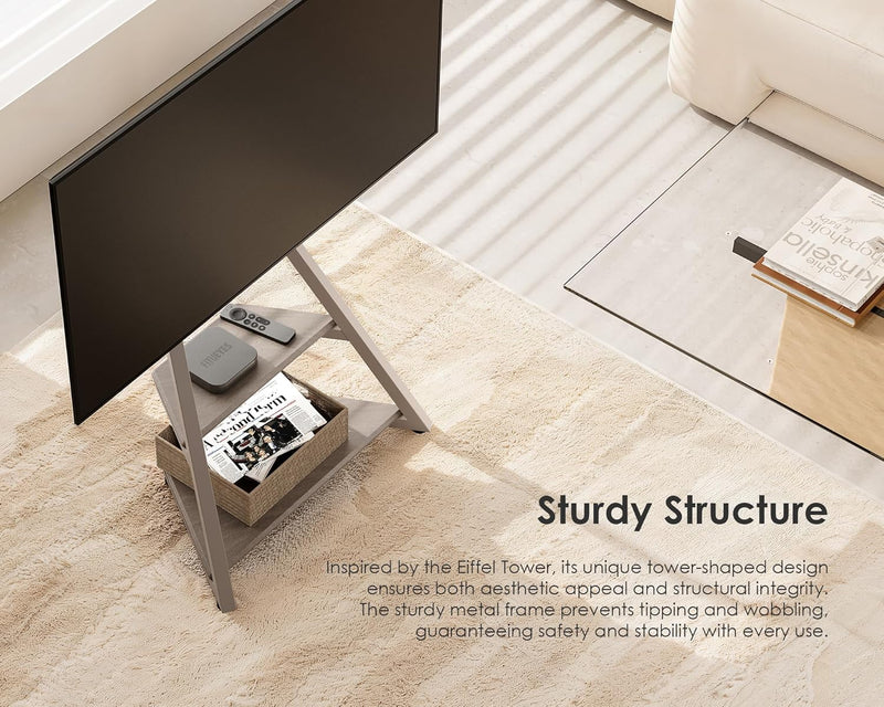 Mobile TV Stand on Wheels with 2 Shelves