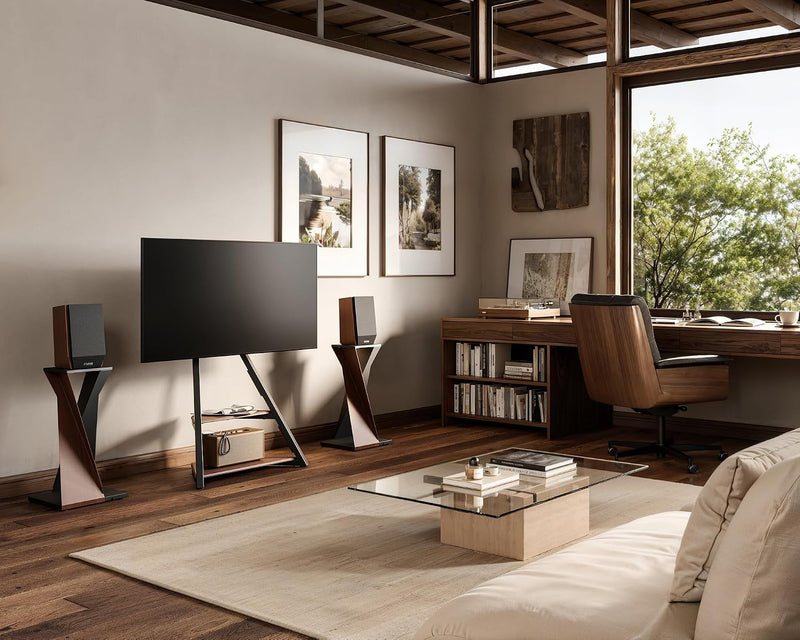 Mobile TV Stand on Wheels with 2 Shelves