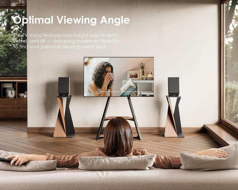 Mobile TV Stand on Wheels with 2 Shelves