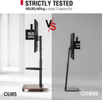 Mobile TV Stand on Wheels with Wooden Base