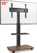 Mobile TV Stand on Wheels with Wooden Base