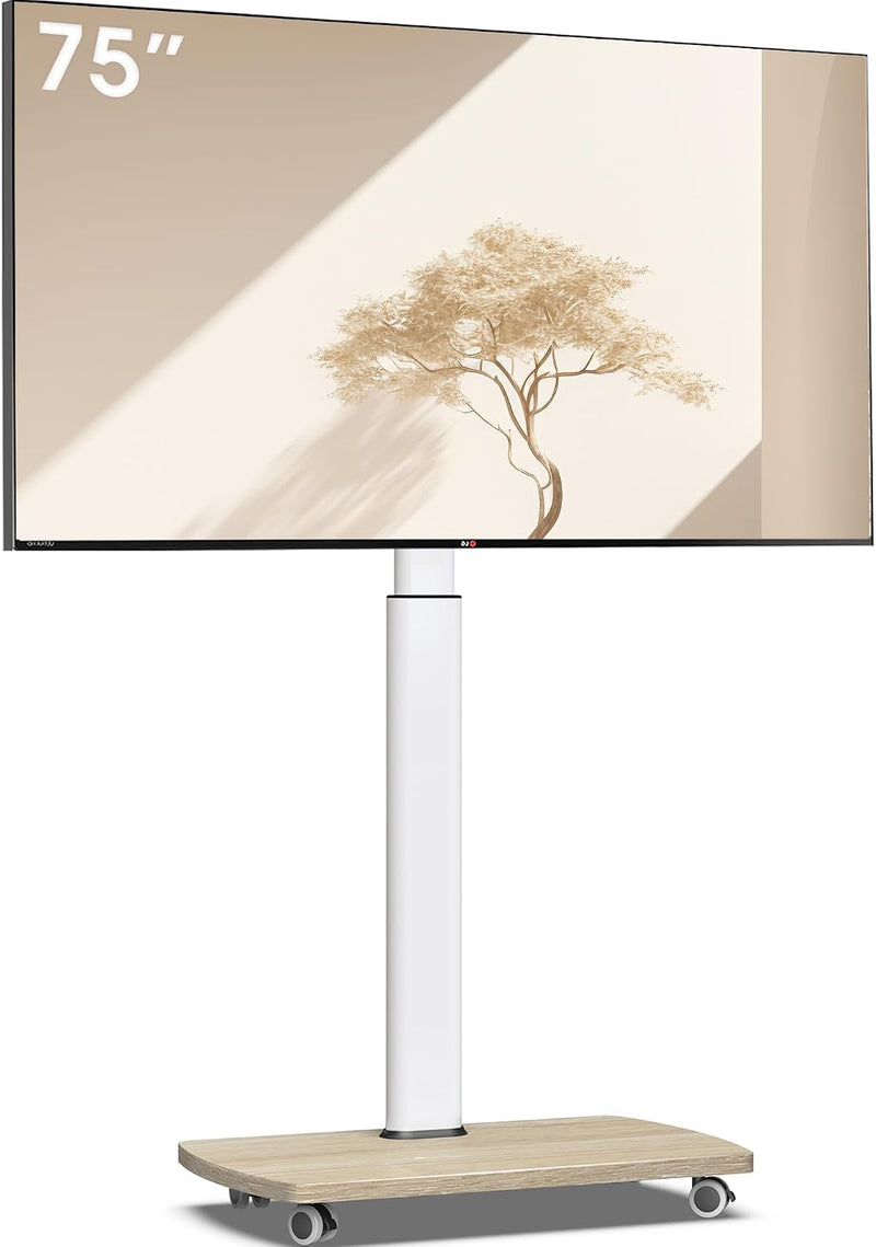 Mobile TV Stand on Wheels with Wooden Base