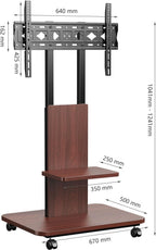 Mobile TV Stand on Wheels with Wooden Base