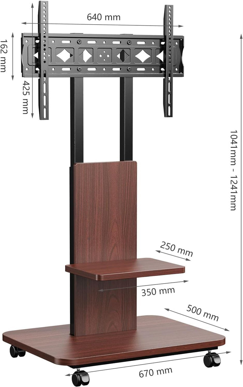 Mobile TV Stand on Wheels with Wooden Base