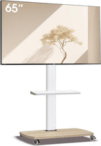 Mobile TV Stand on Wheels with Wooden Base