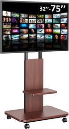 Mobile TV Stand on Wheels with Wooden Base