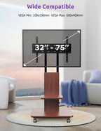 Mobile TV Stand on Wheels with Wooden Base