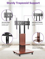 Mobile TV Stand on Wheels with Wooden Base