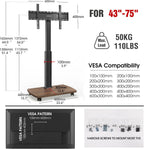 Mobile TV Stand on Wheels with Wooden Base