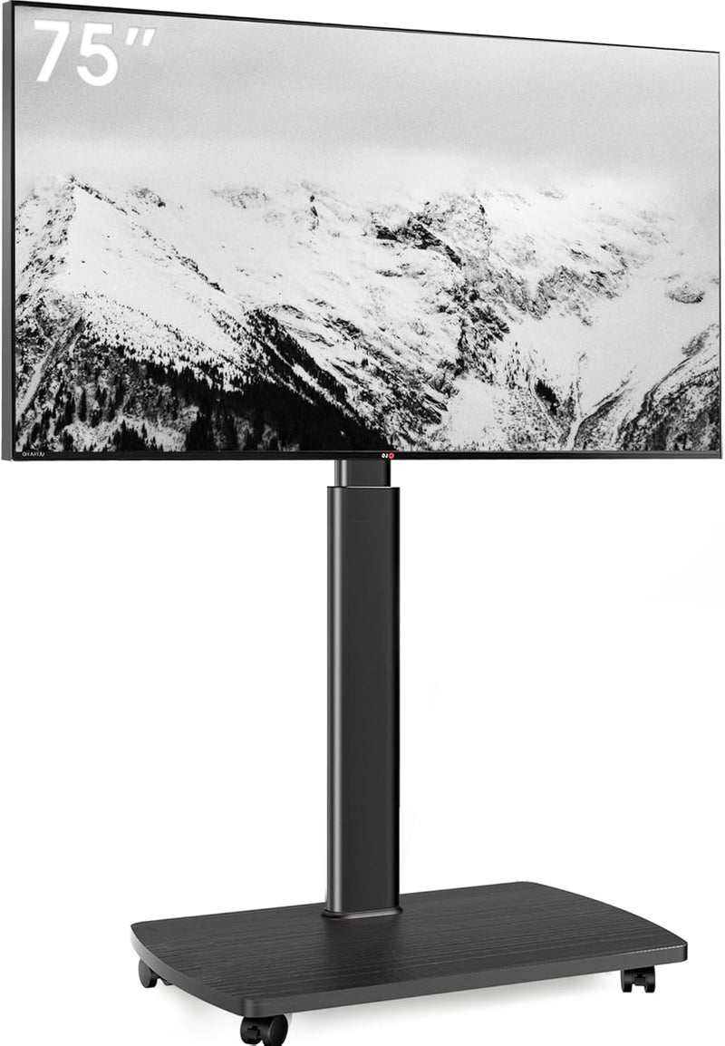 Mobile TV Stand on Wheels with Wooden Base