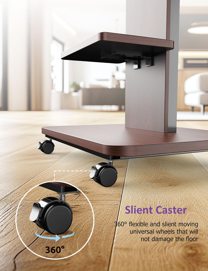 Mobile TV Stand on Wheels with Wooden Base