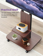 Mobile TV Stand on Wheels with Wooden Base