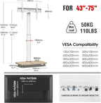 Mobile TV Stand on Wheels with Wooden Base