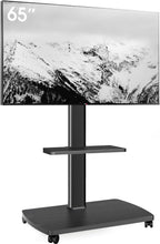Mobile TV Stand on Wheels with Wooden Base