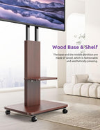 Mobile TV Stand on Wheels with Wooden Base