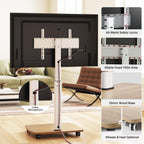 Mobile TV Stand on Wheels with Wooden Base