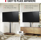 Mobile TV Stand on Wheels with Wooden Base