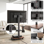 Mobile TV Stand on Wheels with Wooden Base