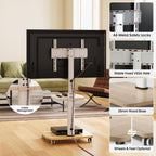 Mobile TV Stand on Wheels with Wooden Base