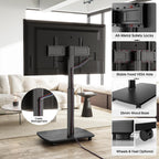 Mobile TV Stand on Wheels with Wooden Base