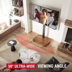 Mobile TV Stand on Wheels with Wooden Base