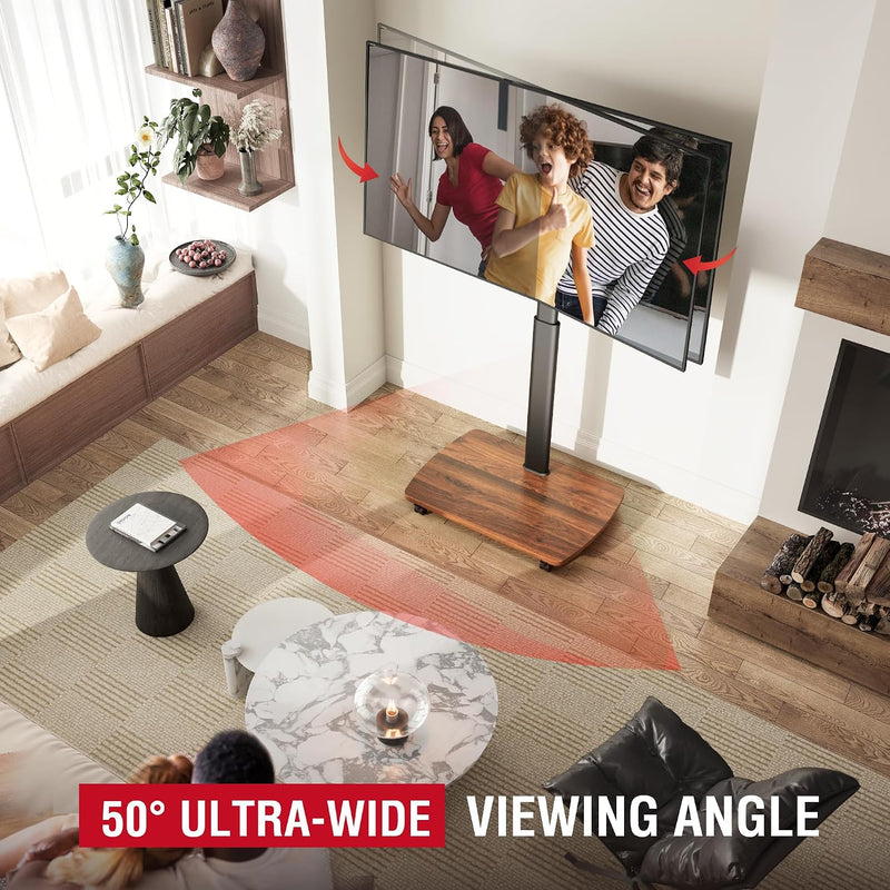Mobile TV Stand on Wheels with Wooden Base