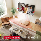 Mobile TV Stand on Wheels with Wooden Base
