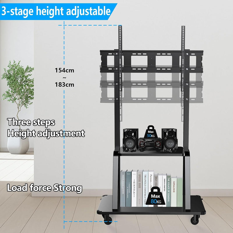 Mobile TV Stand with Casters 50-120 Inch Height