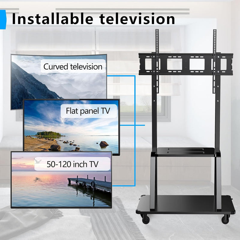 Mobile TV Stand with Casters 50-120 Inch Height