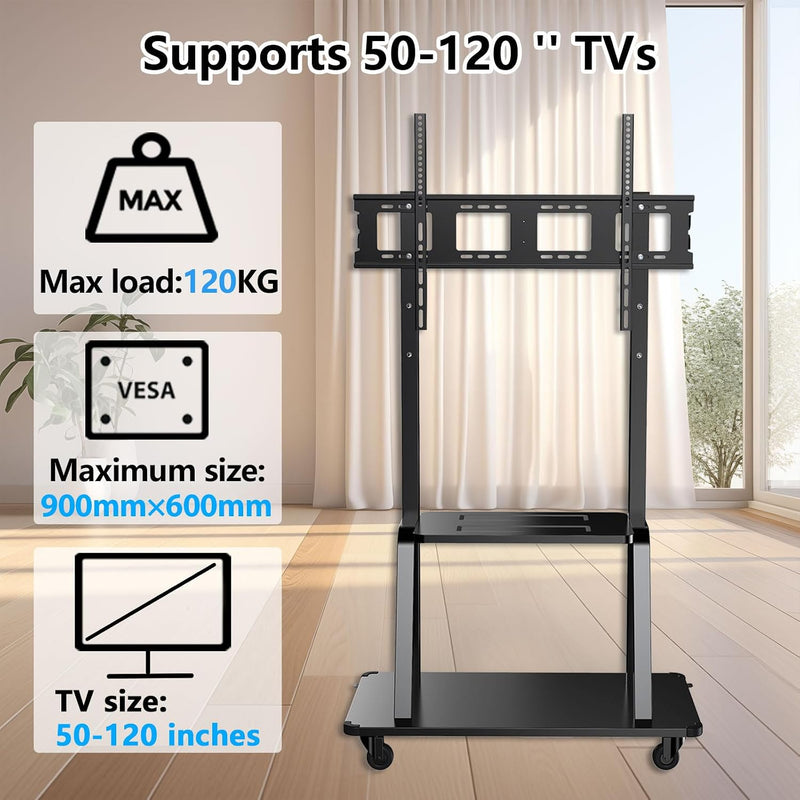 Mobile TV Stand with Casters 50-120 Inch Height