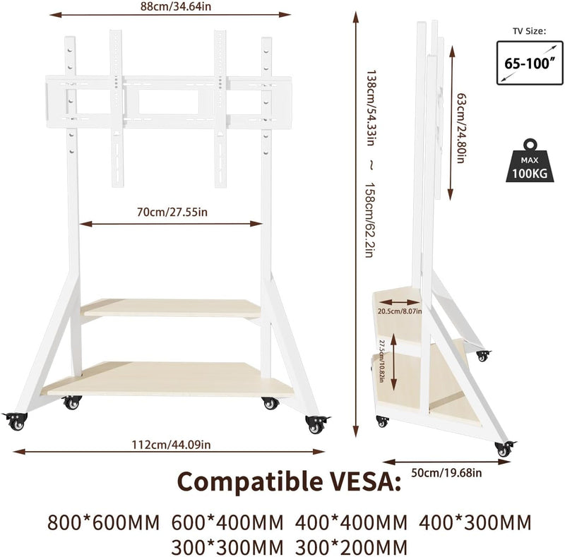Mobile TV Stand with Wheels 65-100 Inch