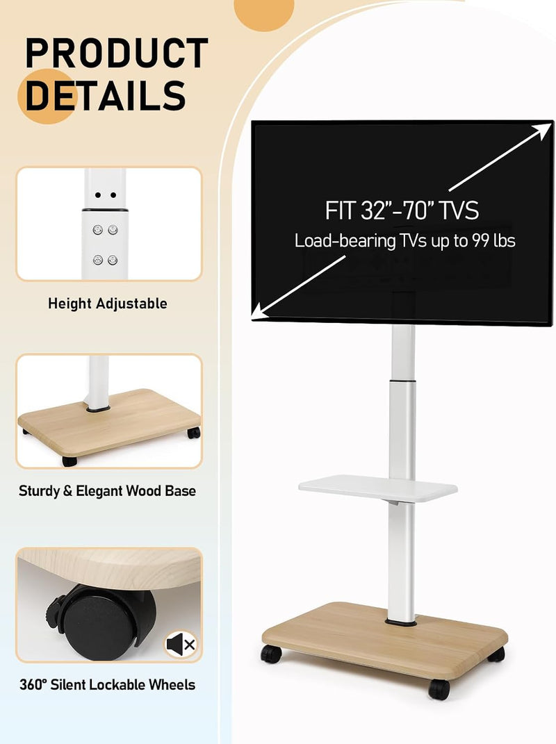 Mobile TV Stand with Wheels for 32-70 Inch