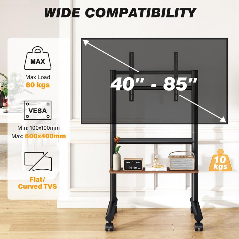 Mobile TV Stand with Wheels for 40-85 Inch
