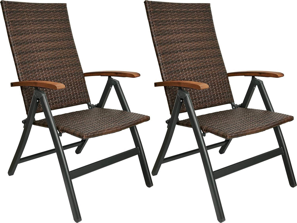 Modena High-Back Dining Chair Poly-Rattan Folding W Armrest (Set of 2)