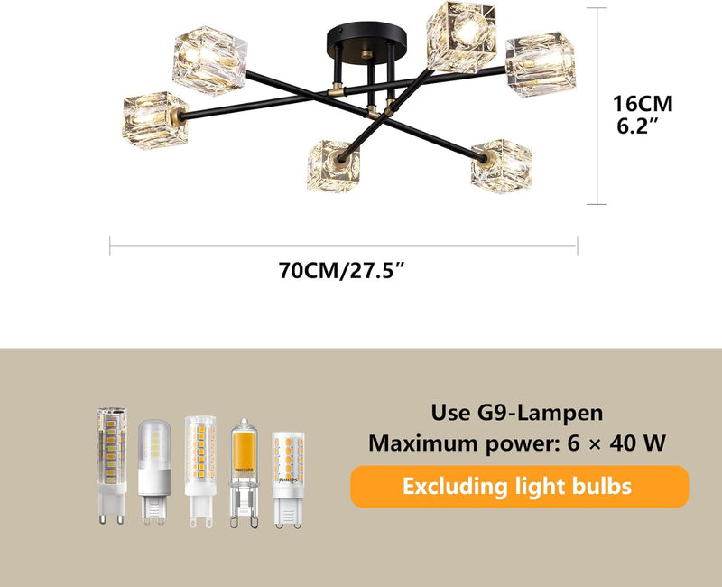 Modern 4-Light Crystal Ceiling Light Semi Flush Mount