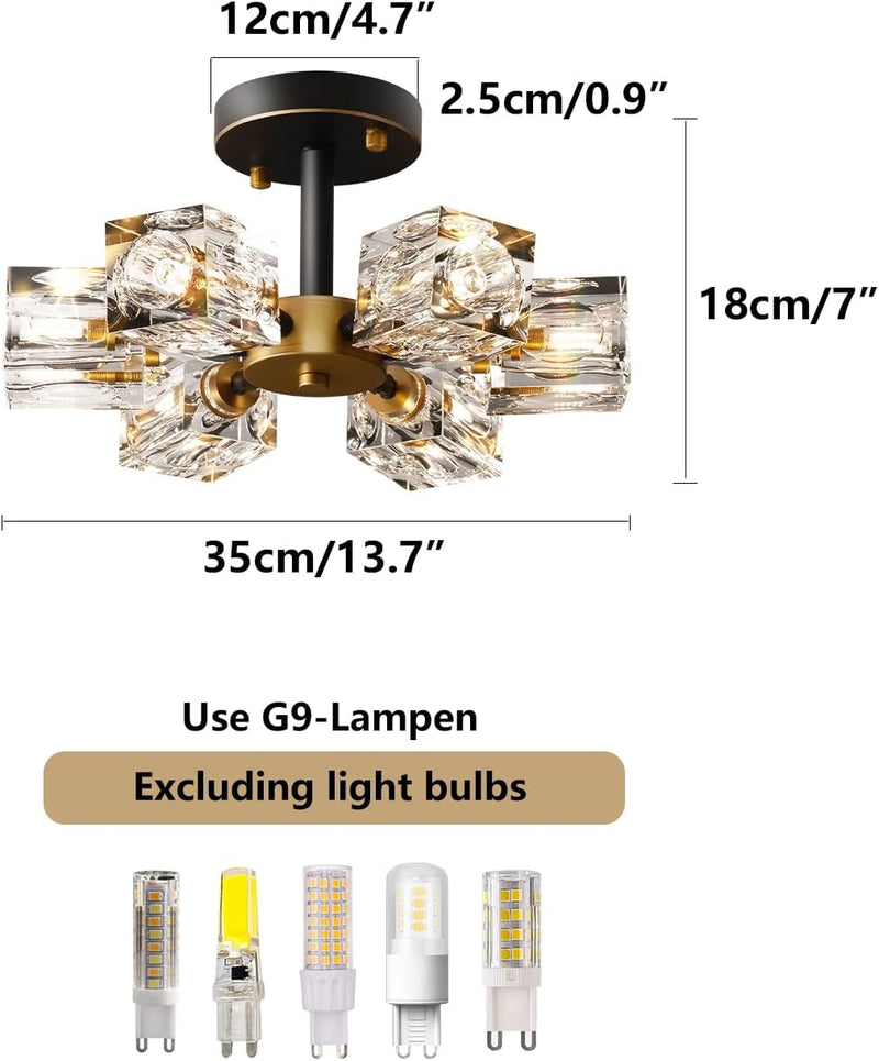 Modern 4-Light Crystal Ceiling Light Semi Flush Mount