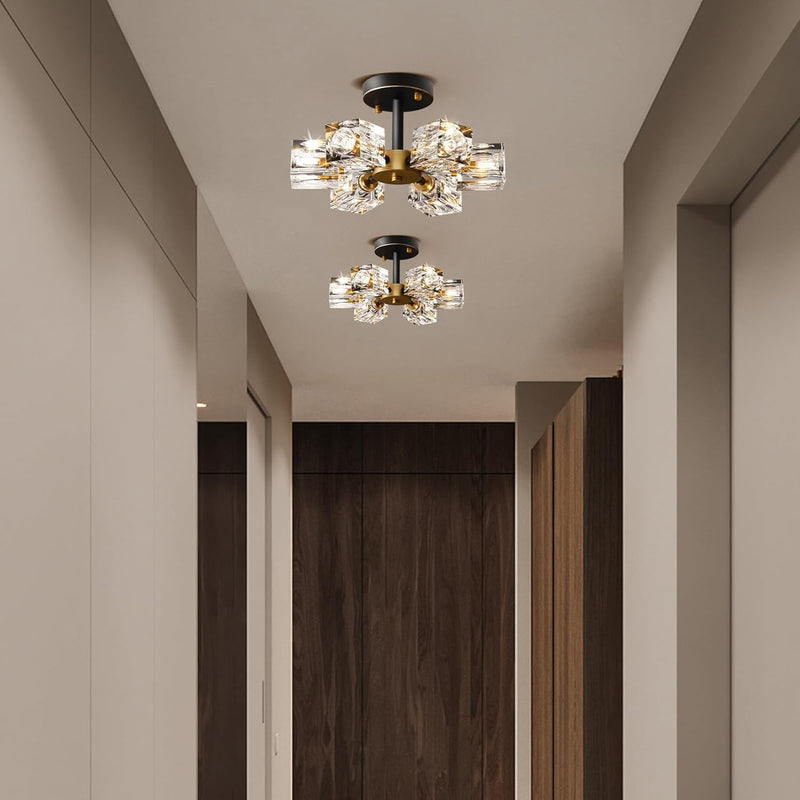Modern 4-Light Crystal Ceiling Light Semi Flush Mount