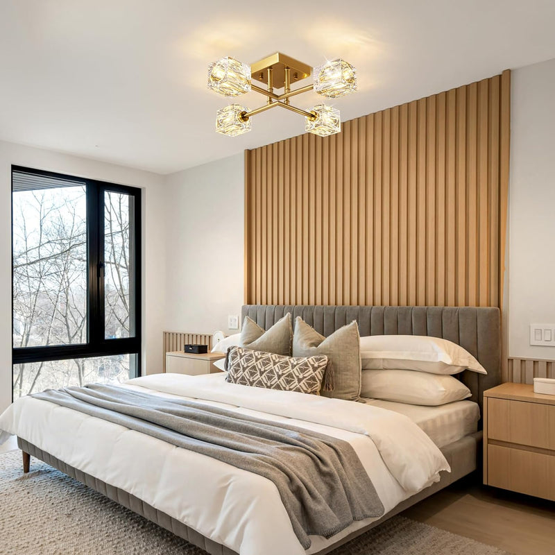 Modern 4-Light Crystal Ceiling Light Semi Flush Mount