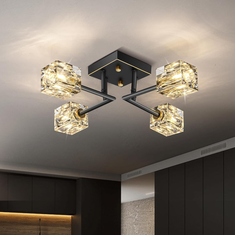 Modern 4-Light Crystal Ceiling Light Semi Flush Mount