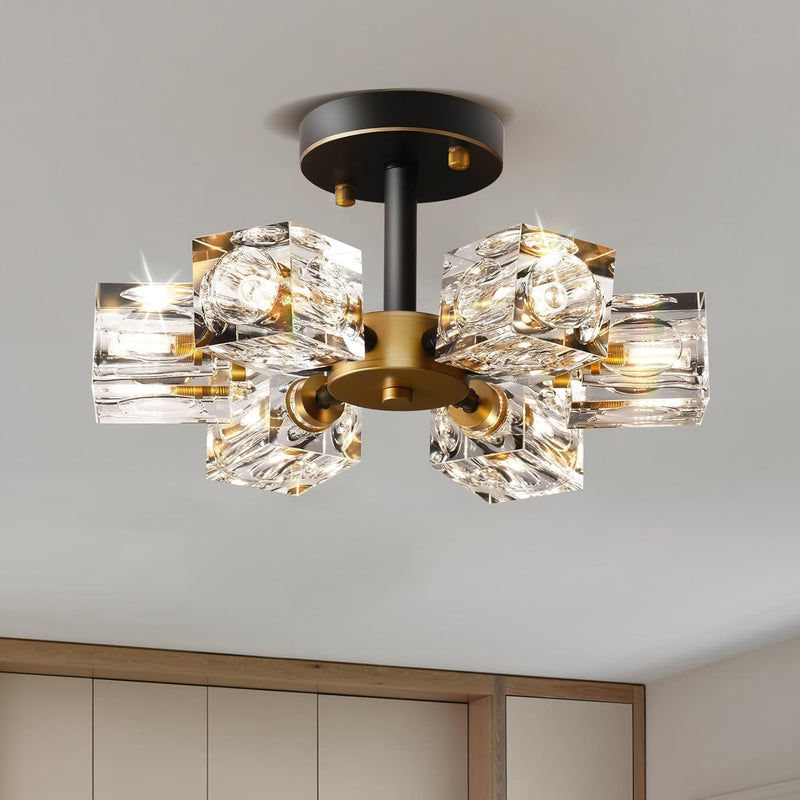 Modern 4-Light Crystal Ceiling Light Semi Flush Mount