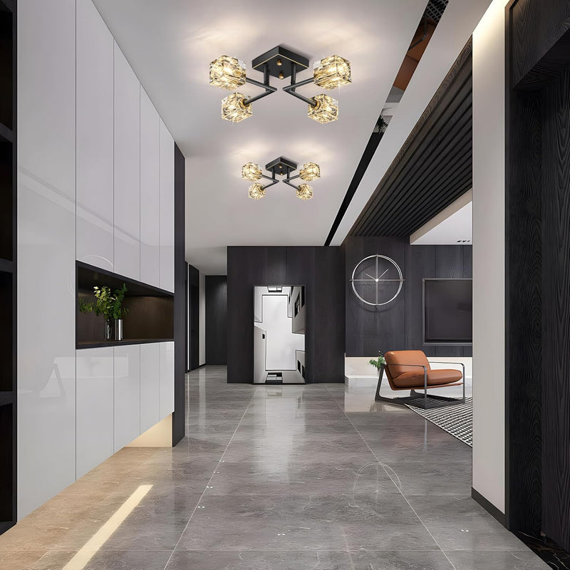 Modern 4-Light Crystal Ceiling Light Semi Flush Mount