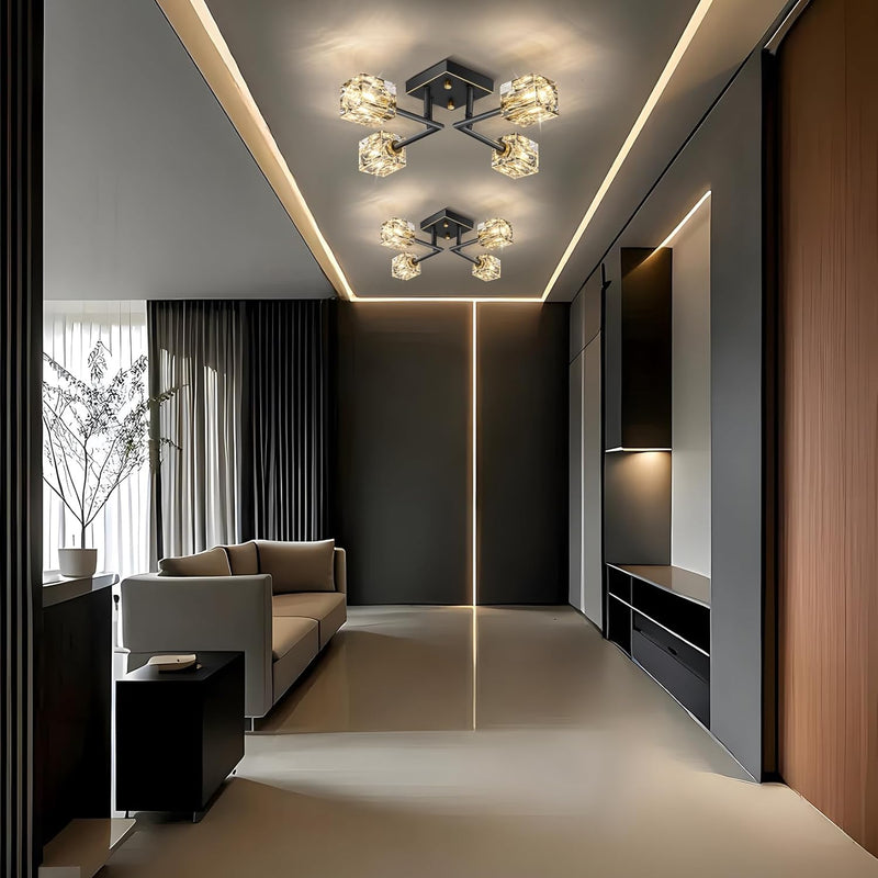 Modern 4-Light Crystal Ceiling Light Semi Flush Mount