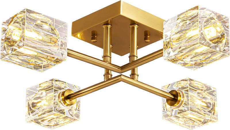 Modern 4-Light Crystal Ceiling Light Semi Flush Mount