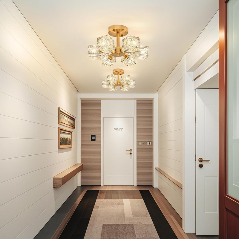Modern 4-Light Crystal Ceiling Light Semi Flush Mount