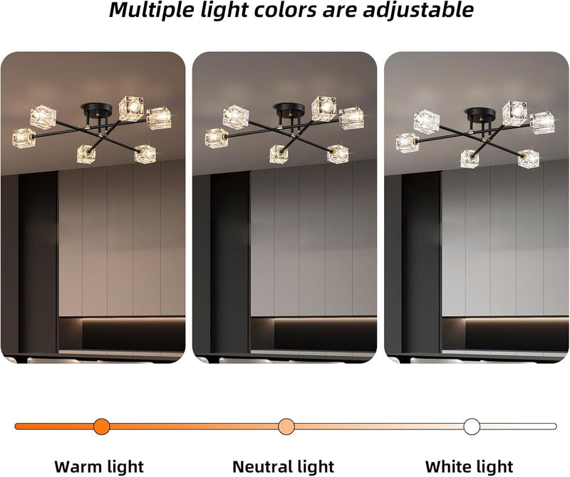 Modern 4-Light Crystal Ceiling Light Semi Flush Mount